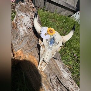 Embellished Cow Skull Wall Decor with Yellow Flower